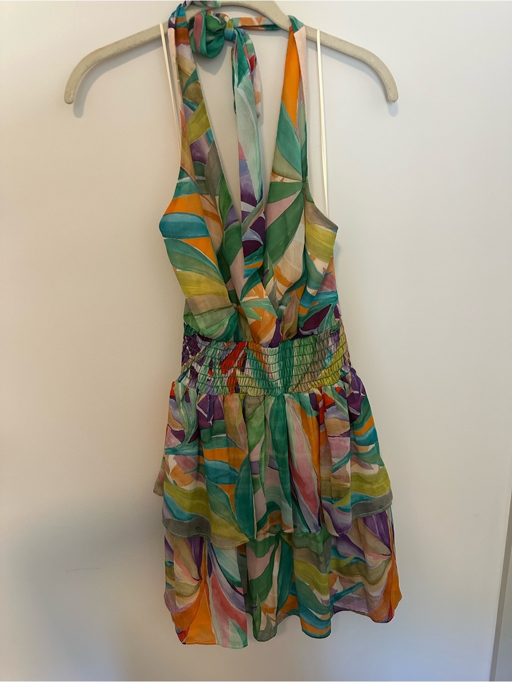 Lavender Brown Multicolor Halter Mini Dress — Teal, Purple & Orange Accents
